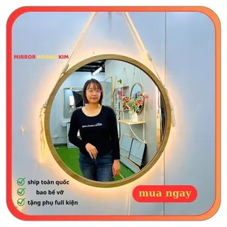 Gương tròn treo tường viền gỗ, Gương trang điểm có đèn decor trang trí phòng size 55kèm phụ kiện guonghoangkim.official