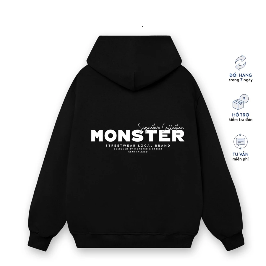 Áo hoodie nỉ bông  Monster-Signature nam nữ form rộng thu đông Local Brand