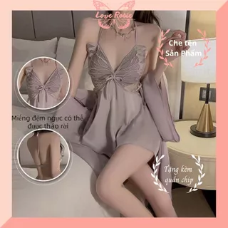 Váy Ngủ Cánh Bướm Xuyên Thấu Sexy Gợi Cảm, Đầm Ngủ nữ Cánh Bướm Quyến Rũ LOVEROSIE V40