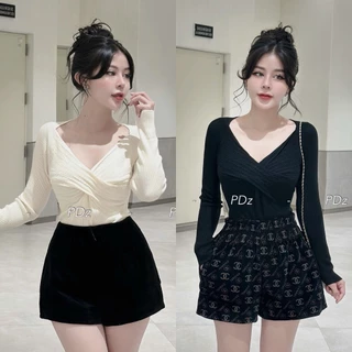 Áo len basic đan ngực cực xinh hàng QC freesize 2 màu đen, kem