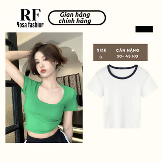 Áo Rosa croptop nữ viền cổ chất thun form babytee - Mã AA-0023