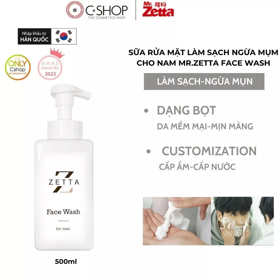 Sữa rửa mặt làm sạch ngừa mụn hiệu quả dành cho nam Mr.Zetta Face Wash 500ml_ Mỹ phẩm Hàn Quốc chính hãng