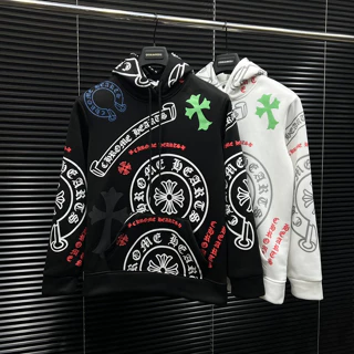 Áo Hoodie Chữ Thập Chrome Hearts Nỉ Bông In Hoạ Tiết Dải Băng Hình Chữ Thập 7 Màu Quanh Áo Mũ 2 Lớp Dáng Unisex Cao Cấp