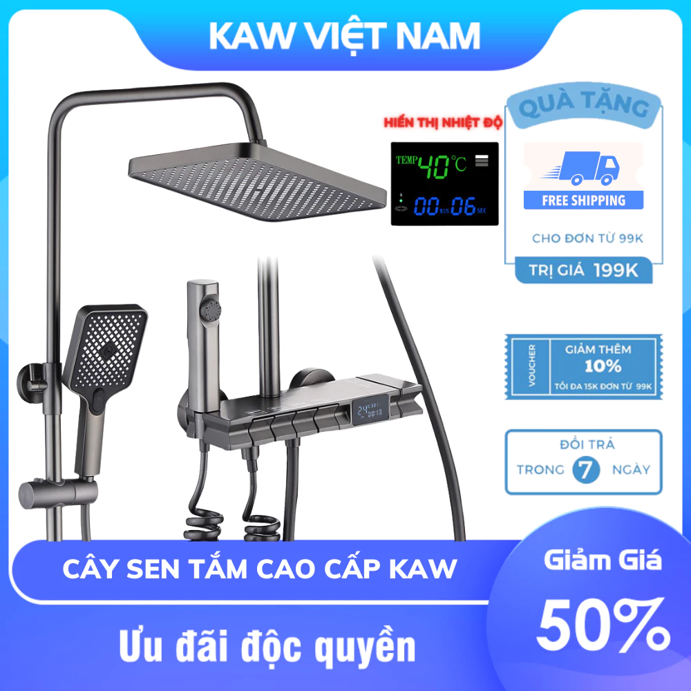 Bộ Sen Cây Tắm Nóng Lạnh Cao Cấp, Chính Hãng KAW 4 Chế Độ, Hiện Thị Nhiệt Độ, Chất Liệu Hợp Kim Inox, Bảo Hành 12 Tháng
