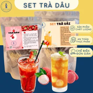 Set nguyên liệu trà vải, dâu Carrot House, trà cozy với syrup, mứt (trái cây ngâm đường), thành phẩm 25 ly