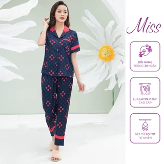 Bộ đồ ngủ nữ Pijama chất lụa Latin Pháp cao cấp Cộc tay quần dài Miss hoạ tiết CHẤM ĐỎ - CD81