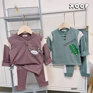 Bộ dài tay XOOP cotton 4 chiều  đáp  tay cổ trụ  2 cúc in họa tiết  dễ thương cho bé  (10-20kg) XD47 Shop Phúc Yến