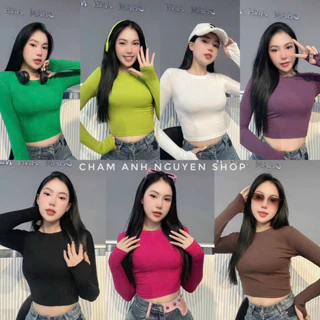 Áo croptop tay dài xỏ ngón thun trơn 7 màu hottrend nữ (đen,trắng,hồng,xanh lá cây,xanh cốm,tím,nâu)