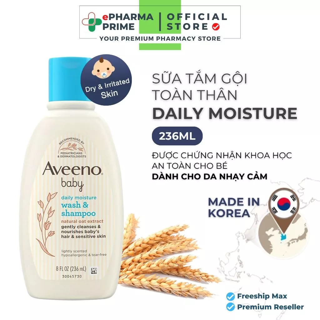 Sữa Tắm Gội Cho Bé AVEENO Baby Moisture Wash & Shampoo 236ml