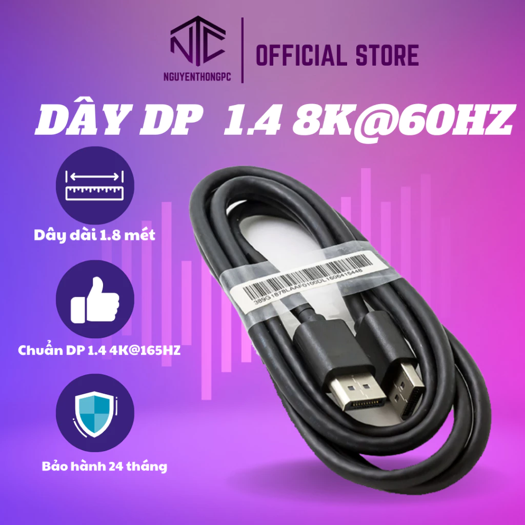 Dây cáp displayport 1.4 dài 1.8m hỗ trợ độ phân giải 4k@165hz 8k@60Hz bóc máyEsport cao cấp