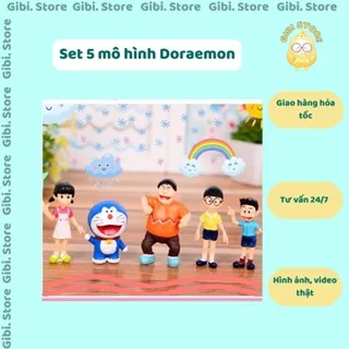 Set 5 mô hình Doraemon Nobita Shizuka Sunneo biểu cảm dễ thương trang trí bàn học, làm quà tặng