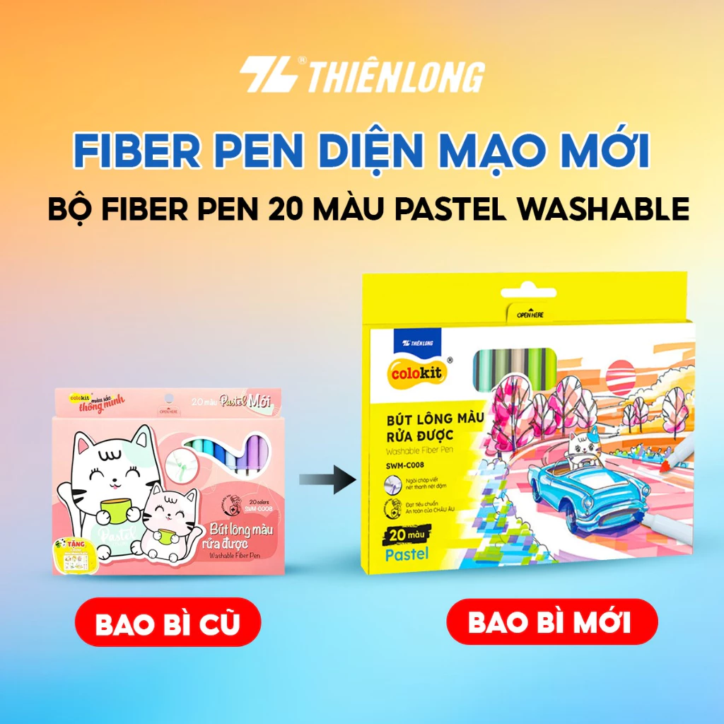 Bút lông 20 màu Pastel Washable Fiber Pen Thiên Long Colokit SWM-C008 - Bút lông màu rửa được