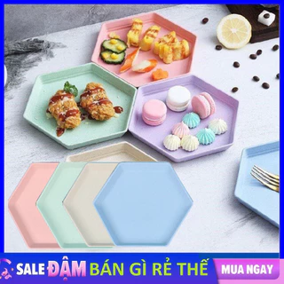 Dĩa Nhựa Lúa Mạch Hình Lục Giác Đựng Thức Ăn, Trái Cây Màu Pastel Siêu Xinh Chất Liệu Dày Dặn, Chịu Được Nhiệt Độ Cao