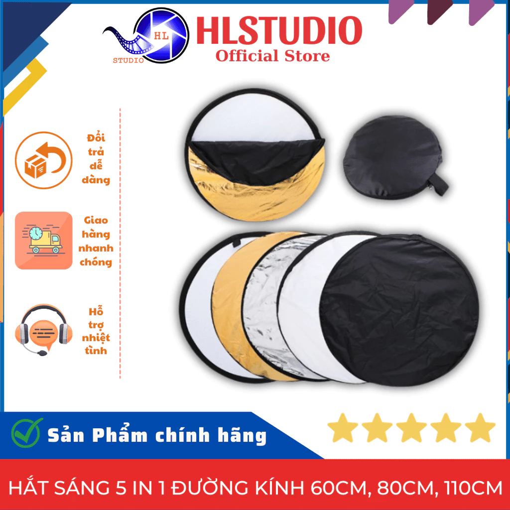 Hắt Sáng 5 in 1 Đường Kính 60cm, 80cm, 110cm - HL Studio - Chuyên Nghiệp, Tiện Lợi, Đa Năng