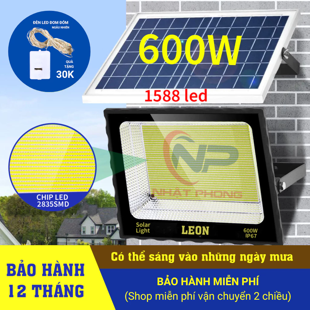 Đèn năng lượng mặt trời SHOP NHẬT PHONG,đèn pha LEON trang trí sân vườn 1 khoang đơn 300W,500W,cảm biến,remot