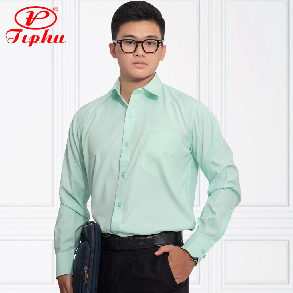 Áo sơ mi nam màu trơn, phong cách công sở thanh lịch, form regular cơ bản, dáng xuông, tay dài