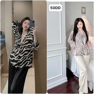 Bộ Pijama lụa xước , Vằn , phom 40-60kg [ Ảnh thật]