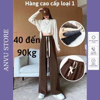 Quần ống rộng thun dây rút bigsize nữ dáng suông vải nỉ nhung len tăm loại đẹp cạp cao phong cách ulzzang hàn quốc