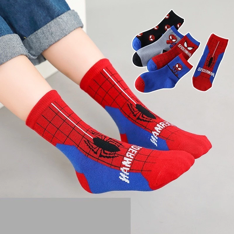 Set 10 đôi tất siêu nhân nhện cổ cao cho bé trai size 1-12 tuổi - Hàng xịn loại 1