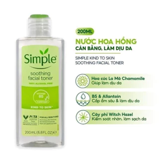 Nước hoa hồng Simple 200ml ⚡ CHUẨN CHÍNH HÃNG ⚡ Toner hoa hồng Simple Smooth Facial Cân bằng ẩm cho da