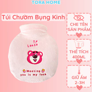 Túi chườm bụng, túi chườm nóng giảm đau bụng kinh 400ml 2 lớp bọc nhung mềm min với họa tiết cực dễ thương Tora Home