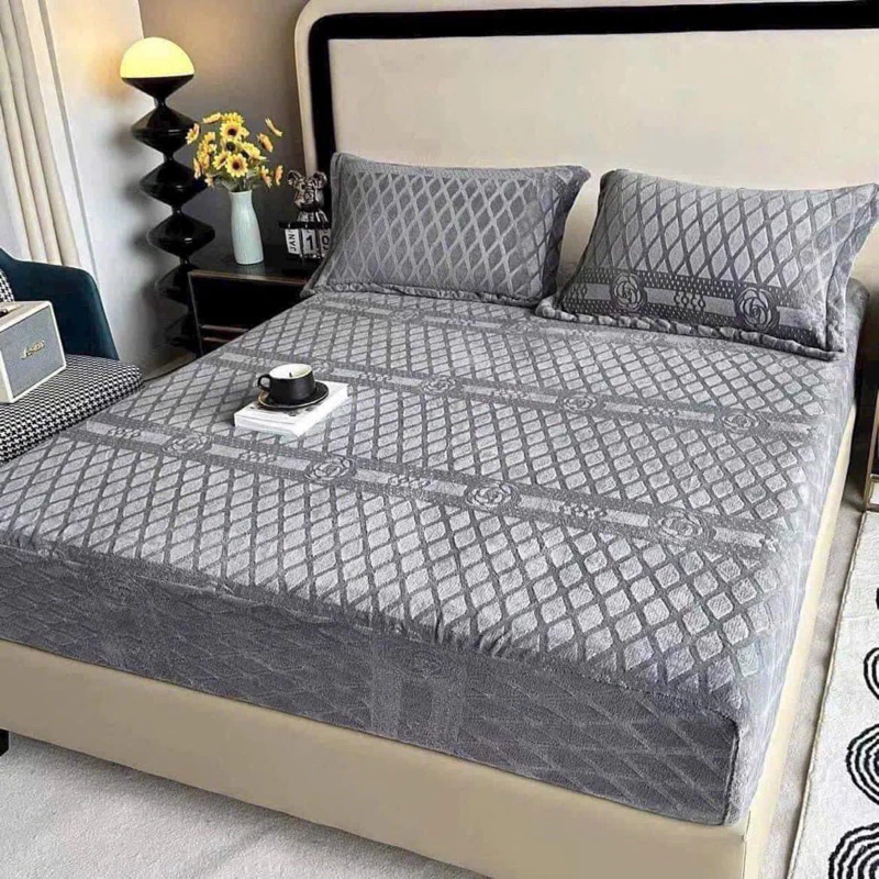 Bộ ga gối nỉ lông cừu mềm mịn ấm áp cho đệm cao 5-15cm