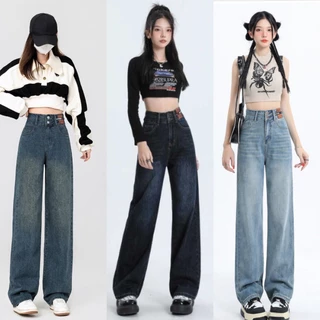 Quần jean bò ống rộng suông xuông nữ jeans cạp cao phong cách style