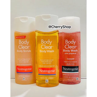 [Hàng USA] Sữa Tắm Ngăn Ngừa Mụn Neutrogena Body Clear Body Wash, Body Scrub & Pink Grapefruit (250ml)