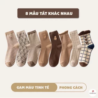 Tất cổ cao nữ họa tiết dễ thương, vớ nữ chất vải cotton cao cấp, co giãn 4 chiều