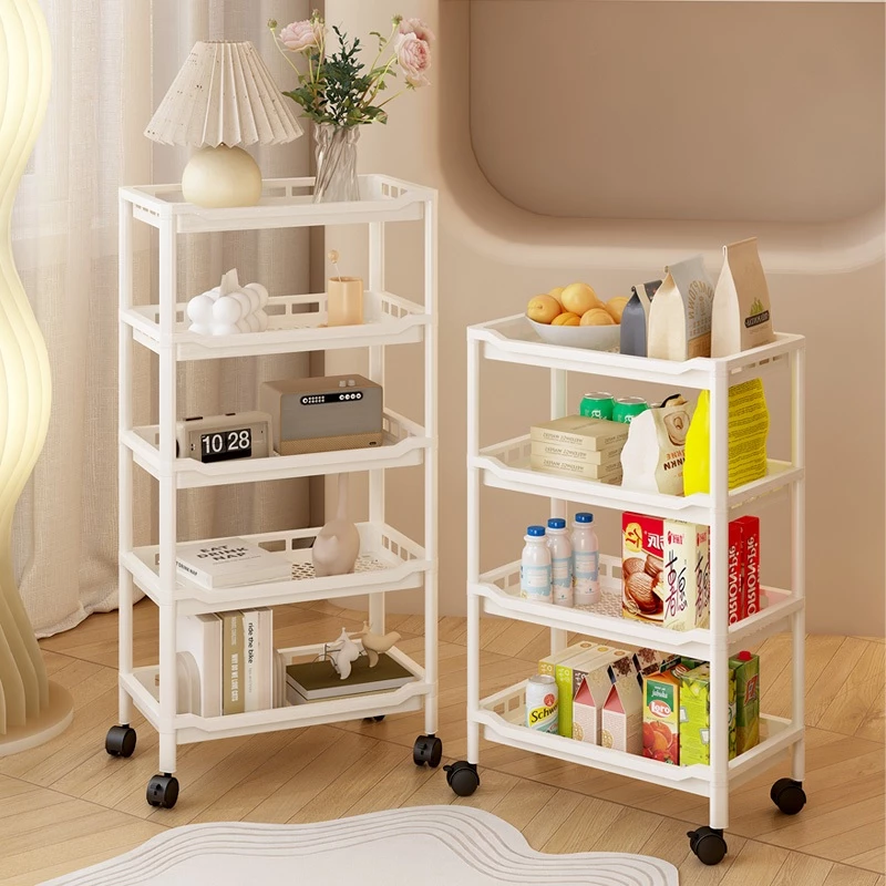 Giá để đồ đa năng 4/5 tầng có giỏ đựng đồ có bánh xe di chuyển, có thể tháo rời, dễ lau chùi, giá để đồ nhà bếp