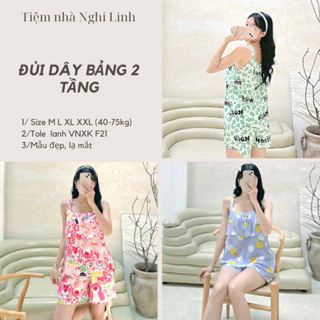 Bộ tole lanh mặc nhà cho nữ áo dây bảng bèo ngực, quần đùi ngắn (Từ 40-75kg)