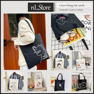 Túi vải canvas tote có khóa kéo và ngăn nhỏ giá rẻ đi học đựng sách vở nL.Store T01