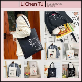 Túi vải canvas tote có khóa kéo + ngăn phụ bên trong cặp đi học đựng đồ đi làm T01 Lichen