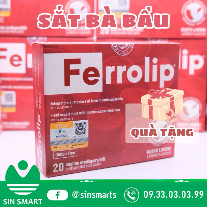 Sắt Bột Buccal Tan Ngay Trong Miệng Ferrolip bổ sung sắt cho phụ nữ mang thai Hộp 20 gói