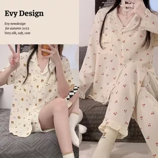 Bộ pijama đũi xốp, bộ đồ ngủ mặc nhà cộc tay hàng Quảng Châu dễ thương mềm mát BN08