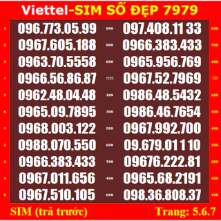 SIM Viettel 09 Tr 07 Sim trả trước, chưa đăng kí, chưa sử dụng, sim mới 100% phủ sóng toàn quốc | sim