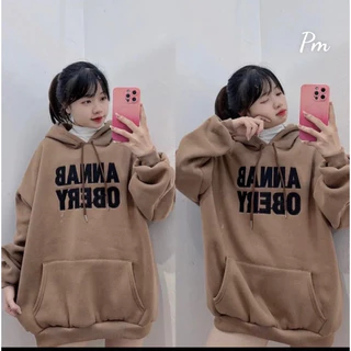 Áo hoodie mũ hai lớp ANNAB nỉ lót bông tay bồng