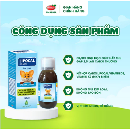 Lipocal, Canxi Sinh Học dễ hấp thu Giúp Tăng Chiều Cao, Xương Răng Chắc. Lọ 150ml