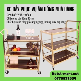 Xe phục vụ rượu inox mạ vàng, xe phục vụ rượu nhà hàng, Xe đẩy tráng miệng