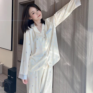 [LR15]Bộ Ngủ Mặc Nhà Pijama Lụa Dài Tay, Họa Tiết Gấu Dễ Thương Nữ Tính Phong Cách Hàn Quốc-HÀNG QUẢNG CHÂU