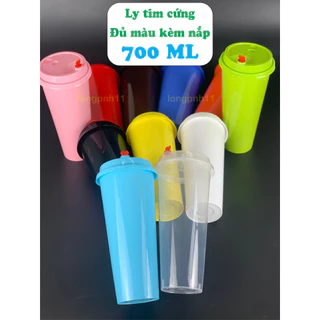 50 Ly nhựa tim cứng 700ml đủ màu kèm nắp , ly nhựa trà sữa nắp tim cứng dày dặn chịu được nhiệt gồm 11 màu.