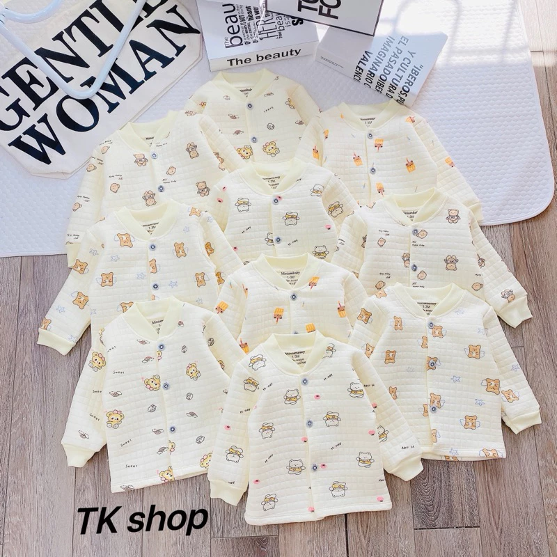Áo  Dài Tay Cổ Trụ Nỉ Xốp Khuyu Cài Giữa Chất Mềm Ấm Cho Bé
