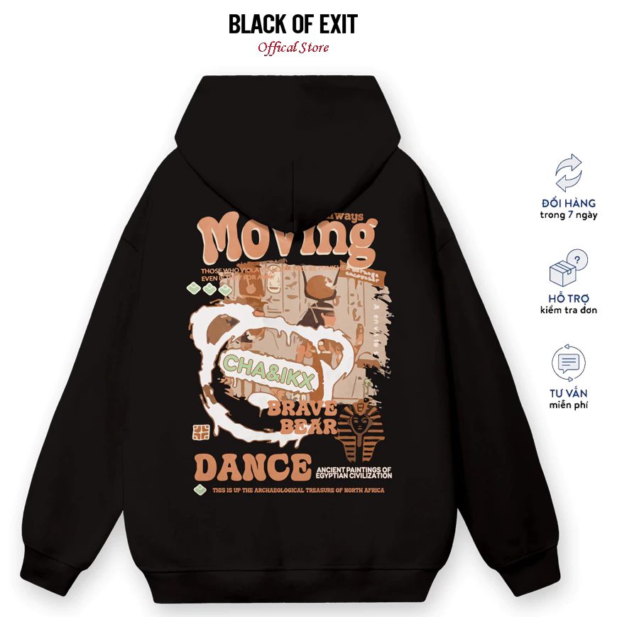 Áo hoodie nỉ bông BLACK OF EXIT Moving Dance nam nữ form rộng thu đông Local Brand