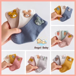 Set 3 dôi vớ cotton cao cấp cho bé từ 0-3 tuổi, tất mềm mại, hoạ tiết dễ thương đẹp mắt