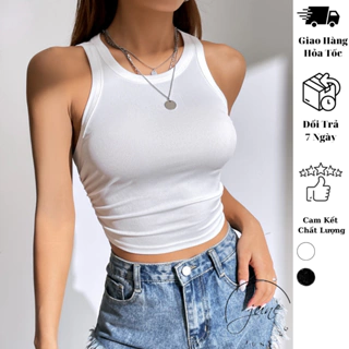 Áo croptop cổ tròn basic JUNE.SG áo ba lỗ nhúm eo thiết kế quyến rũ thời trang nữ D065