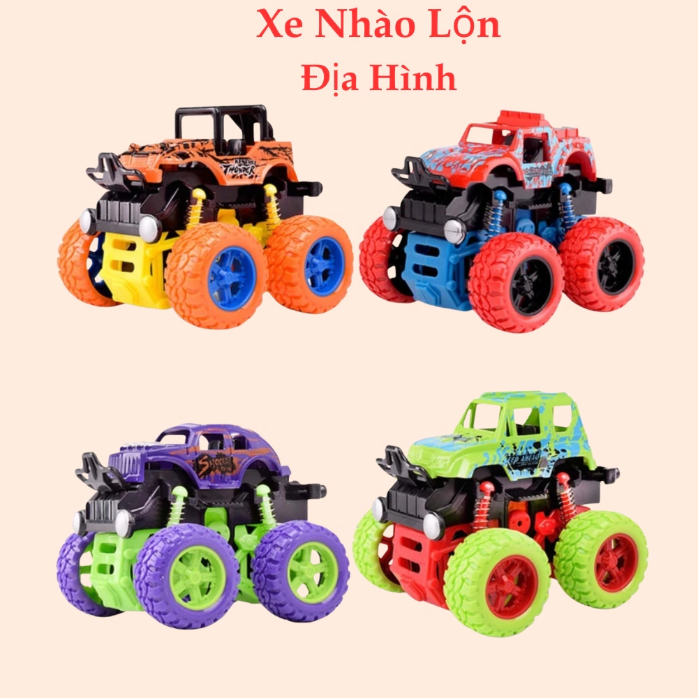 Combo 4 xe ô tô đồ chơi xe địa hình mini cho bé trai nhào lộn 360 độ chạy đà cực mạnh