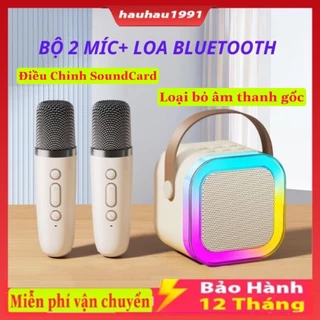 Loa Bluetooth Karaoke Mini K12 ,D1Siêu Hay, Kèm 2 Micro Mini, Chất Âm Hoàn Hảo, Mic Hút Âm, Nâng Tone, Chỉnh Vang