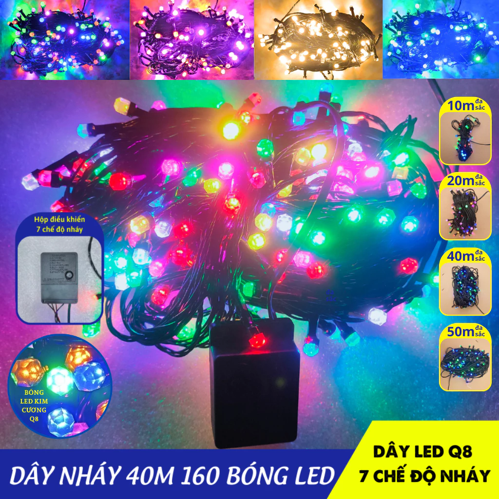 Dây đèn led trang trí nhiều màu 40m bóng to Q8 SHOPNHATPHONG,dây LED trang trí tết, cây đào, cây mai, led nháy đủ màu