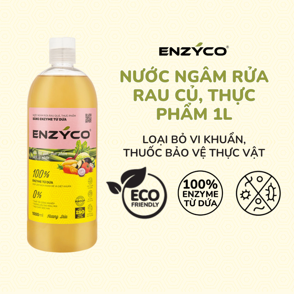 Nước Rửa Rau Củ Quả Sinh Học ENZYCO, Làm Sạch Thực Phẩm Khử Mùi Tanh, An Toàn Cho Bé, 100% Enzyme Từ Dứa 1L