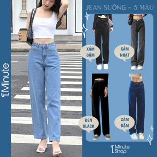 Quần jean nữ ống rộng lưng cao basic (Có Bigsize) - Quần jean baggy dáng suông rộng lưng cao - QJ012 1Minute Shop